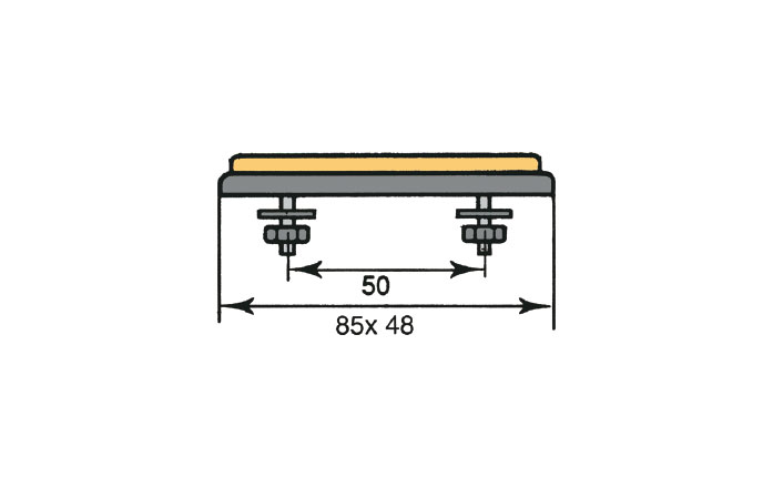 CATADIOPTRICO AMBAR CON BASE DE 2 TORNILLOS 85X48 mm