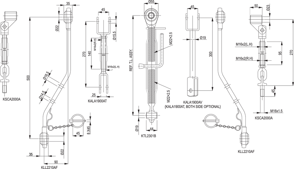KIT TRIPUNTAL ADAPTABLE A  KUBOTA 12X50X500 REF.: KKK1