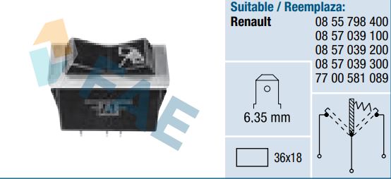 [FAE62120] Interruptor limpiaparabrisas FAE 62120 Renault